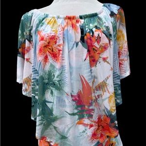 Thalia Sodi Tropical Top Flounce Floral Beach Cruise Wear Small